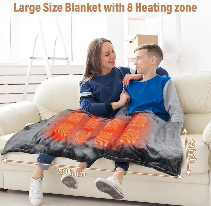 Portable USB Heated Blanket Shawl - 63'' X 33.5'' Wearable Electric Throw with 20000Mah Battery Pack | Adjustable 3 Heating Levels & Fast Heating | Machine Washable Dual-Sided Velvet Soft Wrap for Indoor/Outdoor Use at Home/Office/Travel