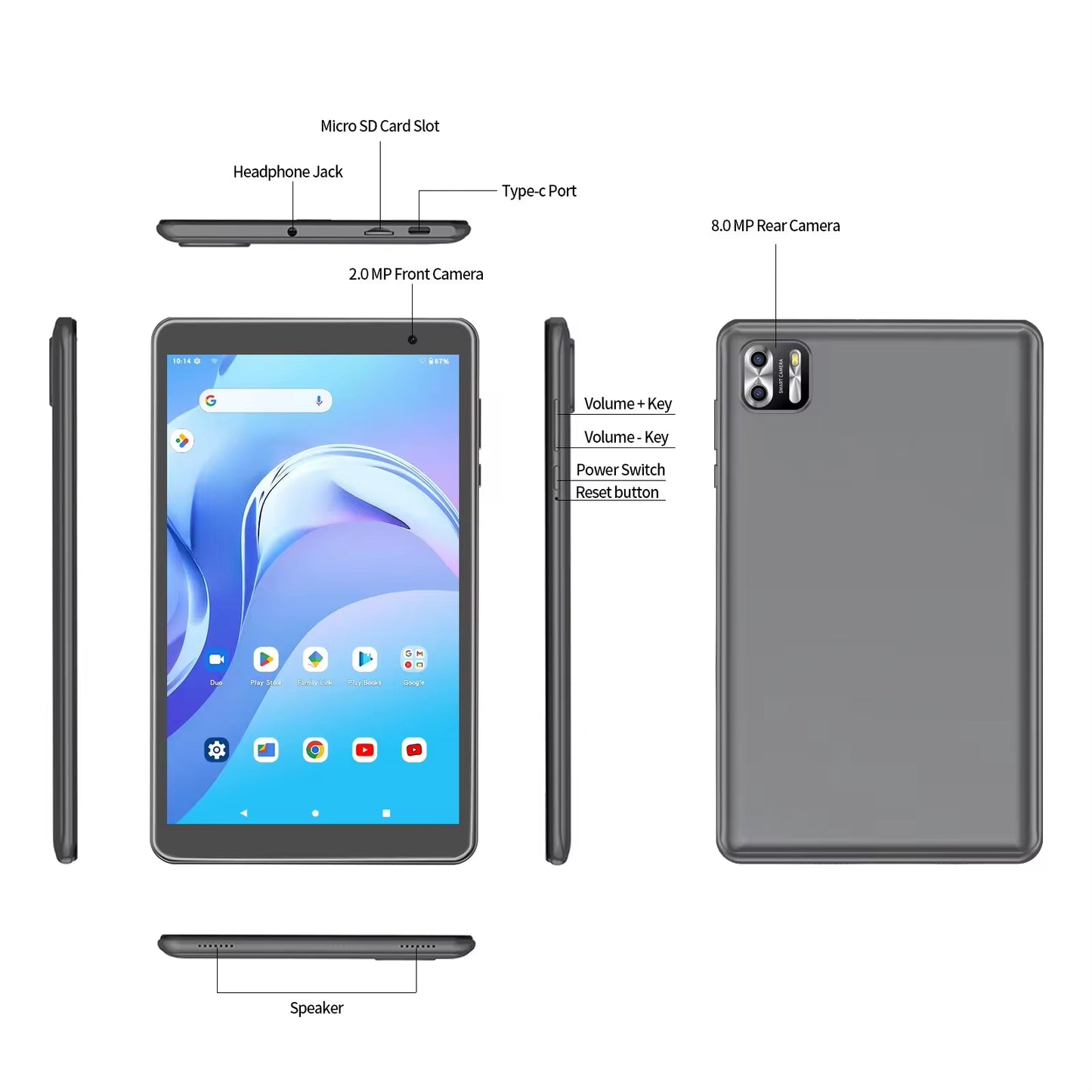 8 Inch Tablet Android 13, 8GB(4+4 Expand) RAM 64GB ROM,1TB Expand,1280X800 IPS Screen 5000MAH Battery,Dual Camera, Wifi