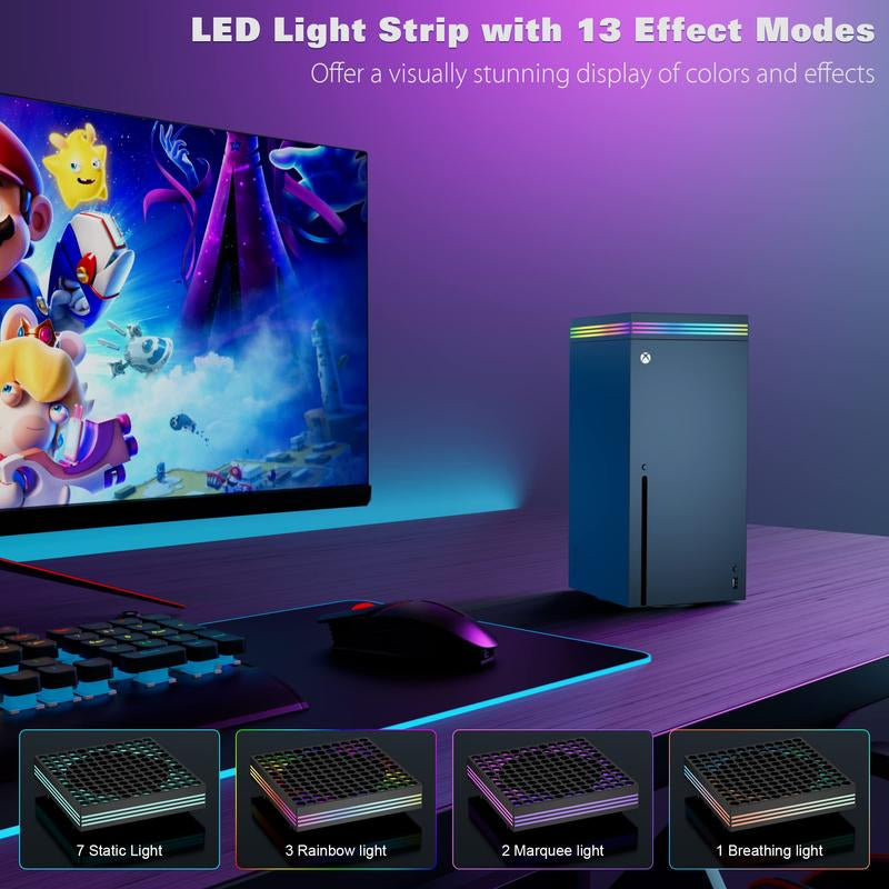 Cooling Fan for Xbox Series X with RGB Light Strip & 3 Detachable Hooks, Wiilkac 4 in 1 Top Fan Cooling System with Built-In Dust Filter, 3 Level Adjustable Speed Fan Cooler & Independent Fan Switch Accessories Console Smartphone