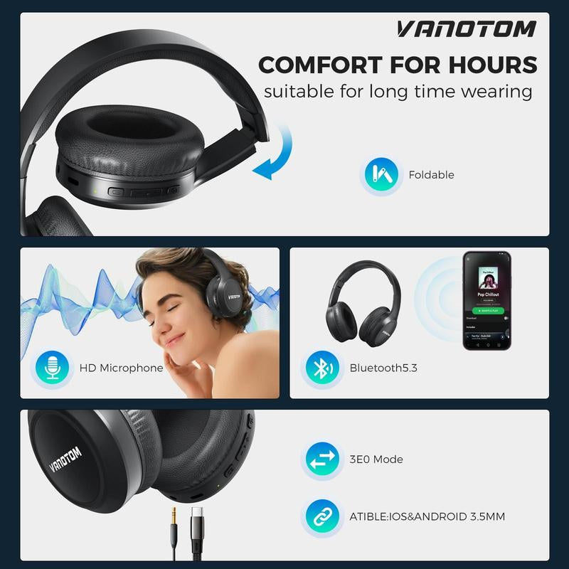 Wireless Headphone, Foldable Bluetooth Headphones over Ear, Wireless Headset for Gaming, Phones, Computers, Electronics Audio Headphone Gift