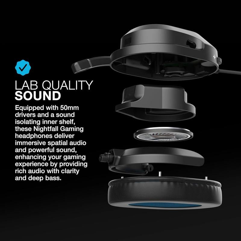 Jlab Nightfall Gaming Headset, Flip-To-Mute Rotating Boom Mic, 50Mm Drivers, Wired 3.5Mm for PC, PS5, PS4, Xbox Series X/S, Xbox One, Switch,