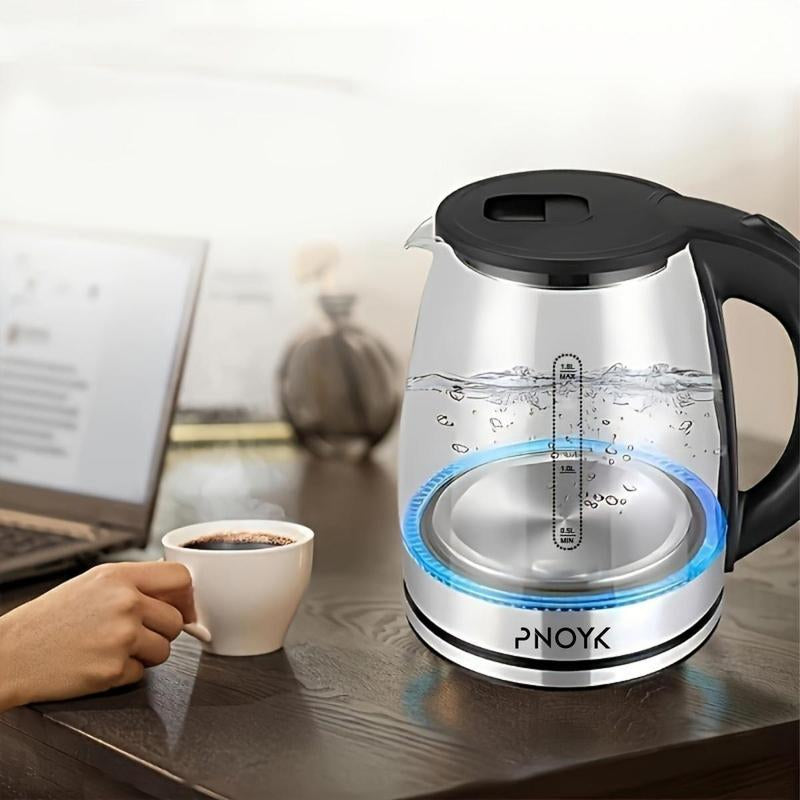 Electric Kettle Water Boiler, 2.0L Glass Tea Kettle with Wide Opening, Bright Blue LED Light,Glass Black, Auto Shut-Off & Boil-Dry Protection, 360° Swivel Base & Drip-Free Spout – Black,And Drip-Free Spout Outdoorfun Heaters
