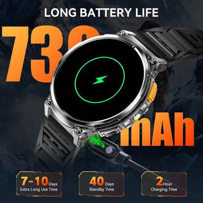 Smart Watch with LED Flashlight 1.85Inch Smartwatch 730Mah Large Battery 114 Sports Modes Fitness Watch Sleep Tracker Tactical Sport Watch Man Clock Black
