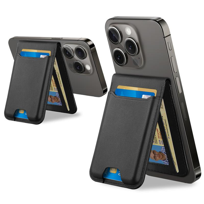Magntic Wallet for Iphone, Works with Find My, Strongest Magnetic Wallet for Phone Wallet with Adjustable Stand, Wallet Tracker, 6 Cards Holder, Vegan Leather, Black Phone Wallet Camera Blue Smartphone Cellphone