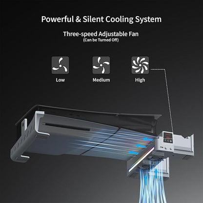 Hosanwell PS5 SLIM Horizontal Stand Compatible with PS5 (SLIM) Disc & Digital Version Dual Use Charging Station with Multi-Mode RGB Light with 3-Level Coolingfan,Compact Gamepad Sponge Video Game Console Playstation5 SLIM Wireless Smartphone Controller