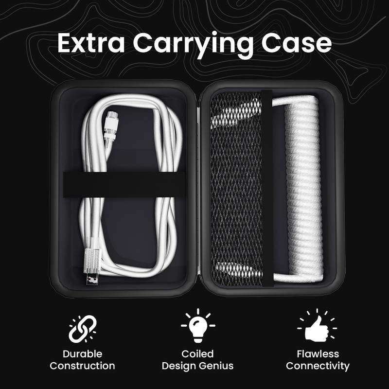 White Keyboard USB-C Coiled Cable | Detachable Metal Connectors | Double-Sleeved Cable | Gaming Keyboard Cable