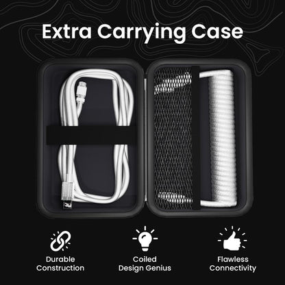 White Keyboard USB-C Coiled Cable | Detachable Metal Connectors | Double-Sleeved Cable | Gaming Keyboard Cable
