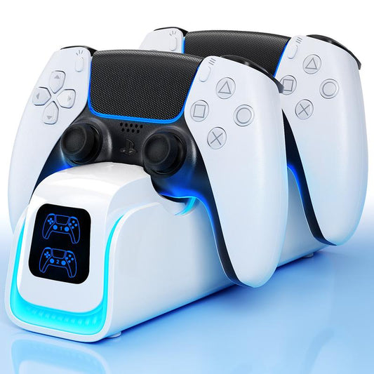 Ponkor PS5 Dual Controller Fast Charging Dock, Charge 2 Controllers Simultaneously, 6 RGB Modes, Overcharge Protection, Compatible with Dualsense & Dualsense Edge