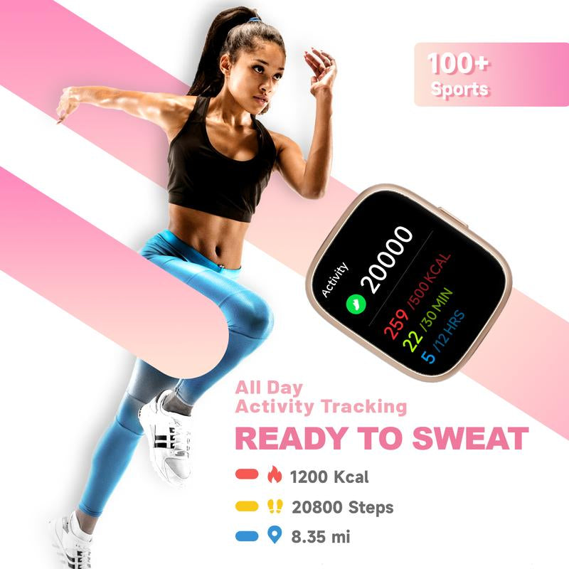 TOOBUR Multifunctional Touch Screen Smartwatch Fitness Tracker with 100+ Sports Modes,Bt Call Function,Activity Tracker Messages Reminder Smart Watch for IOS & Android,Wearable Devices Smartwatch for Men Women