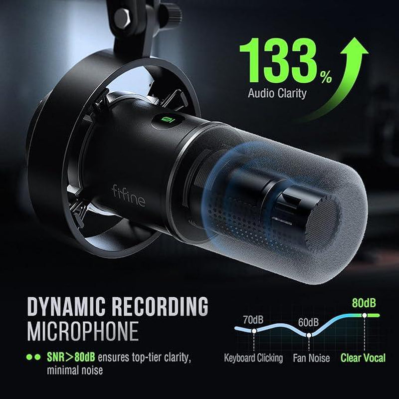 FIFINE K688CT USB/XLR Dynamic Podcast Microphone – Pro Mic Kit with Adjustable Boom Arm, Mute & Monitor for Streaming, Gaming, Vocal & Music Recording Audio, for PC Smartphone Mixer