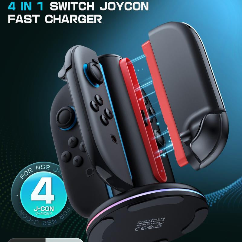 Supcase Charging Dock for Nintendo Switch 2 Joy-Con Controllers – 4 in 1 Fast Charger Station, Magnetic & Weighted Base, Bi-Directional Design, LED Indicators & Overcharge Protection