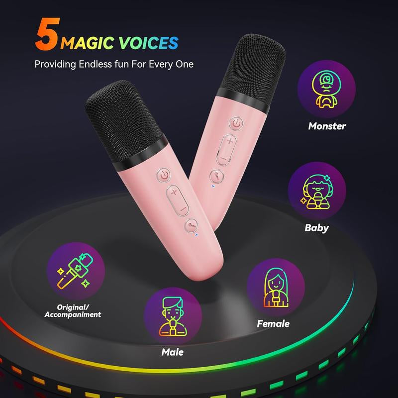 Mini Bluetooth Karaoke Machine, Portable Speaker with 2 Wireless Microphones, Gift for Girls Boys Aged 4,5,6,7,8,9,10,12,14+, Birthday Party & Funny Gift & Toddler Girl Stuff