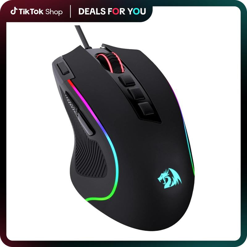 Redragon M612 Predator RGB Gaming Mouse, 8000 DPI Wired Optical Gamer Mouse with 11 Programmable Buttons & 5 Backlit Modes, Software Supports DIY Keybinds Rapid Fire Button