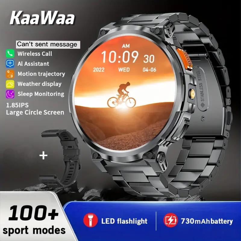 Smart Watch with LED Flashlight 1.85Inch Smartwatch 730Mah Large Battery 114 Sports Modes Fitness Watch Sleep Tracker Tactical Sport Watch Man Clock Black