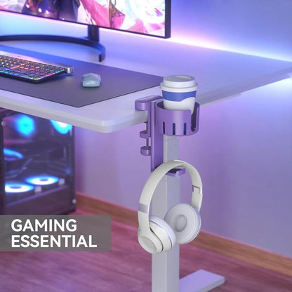 2 in 1 Headphone Hanger with Desk Cup Holder - under Desk Clamp Rotatable Headset Holder - Suitable for Coffee Mups, Water Cups, Headphone