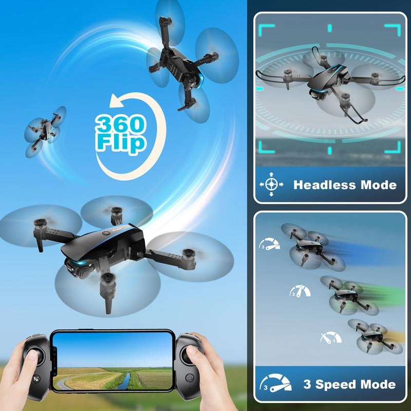 1080P HD Camera Drone for Beginners (Kids/Adults) - Foldable Mini Design, Stable Hover, Trajectory Flight, 90° Lens, 3D Flip, One Key Start Fpv Rechargeable Adjustable Cameravlogging