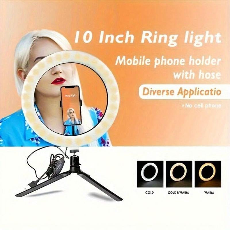 1 Piece Dimmable 10Inch LED Ring Light Adjustable Color Temperature - USB Powered Studio Lighting with 120 Leds, 360° Rotating Gooseneck Tripod and Phone Stand for Vlogging, Photography, and Live Streaming