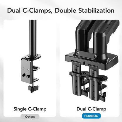 HUANUO Gas Spring Monitor Arm Mount for Gaming & Office, Supports Monitors Max 32" Ultrawide, C-Clamp & Grommet Mounting Single/Dual Arm Monitor Arm Adjustable Arm Height Desk Mount
