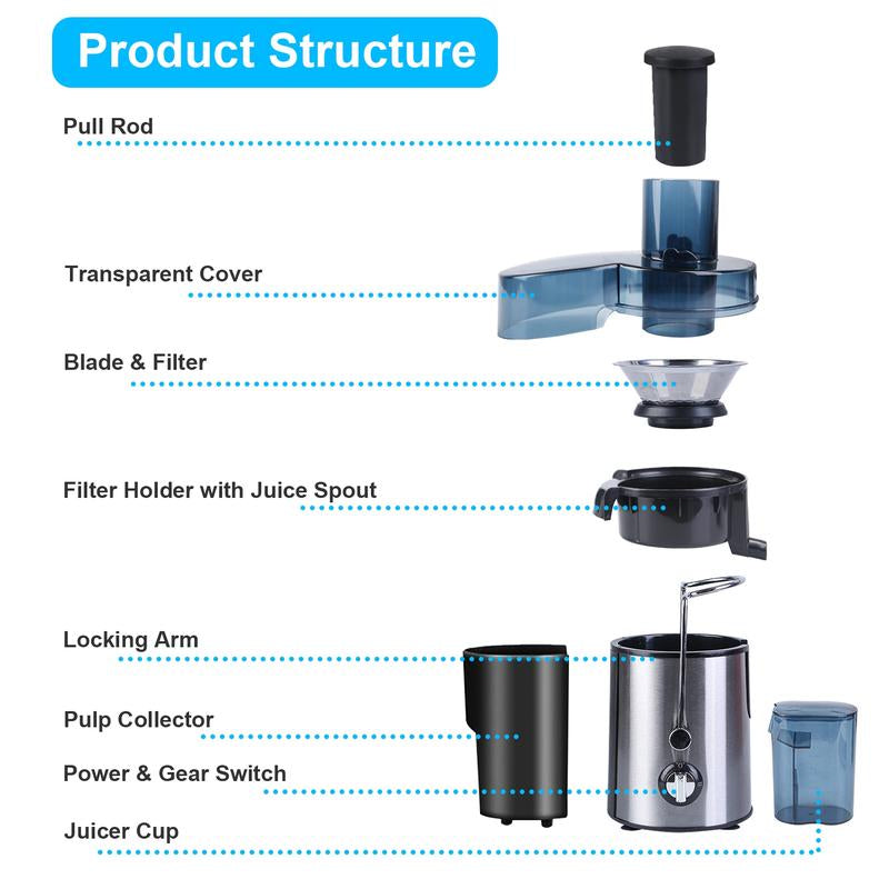 800W Electric Juicer – Wide Mouth, Easy to Clean, High Juice Yield, Perfect for Fruits & Veggies