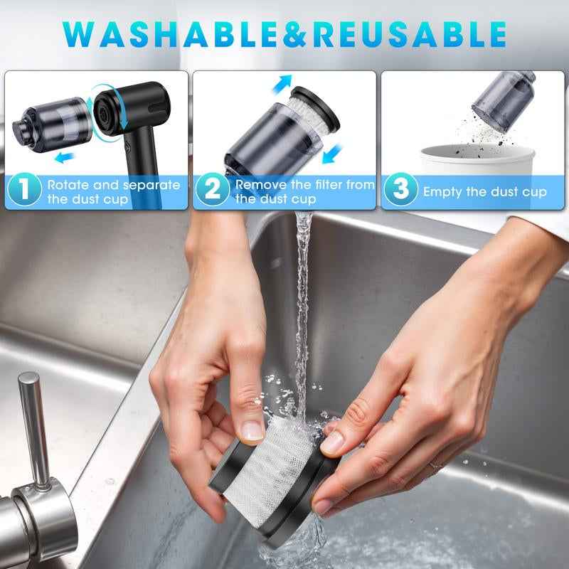 TEHANLD Handheld Car Vacuum Cleaner Portable Cordless 21000PA, Vacuum Cleaner with Multi-Nozzles, Mini Hand Held Vacuum Rechargeable for Home, Car, Pet, Office