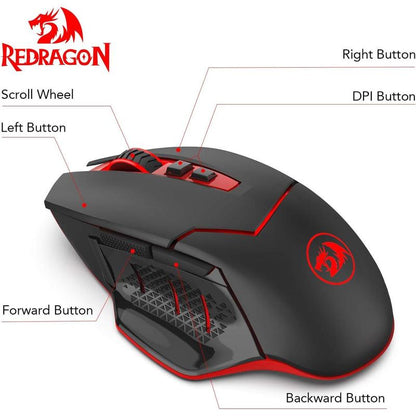 Redragon M690-1 Wireless Gaming Mouse with DPI Shifting, 2 Side Buttons, 2400 DPI, Ergonomic Design, 8 Buttons-Black