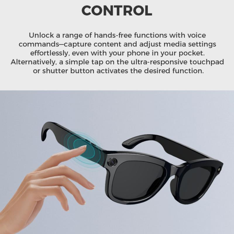 M01 Intelligent Camera and Video Glasses, Built-In High-Definition Camera, Equipped with Surround Sound Headphones and Speakers,And Have Smart Polarized Lenses That Block Blue Light. They Are Suitable for Daily Activities Such Work and Driving.