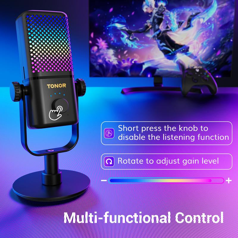 TONOR TCX3 Xbox Gaming Microphone - RGB Condenser Streaming Mic with Low Noise, Fast Charging, One Tap Mute, Compatible with Capture Card, 1.45 Pounds Cable Connection