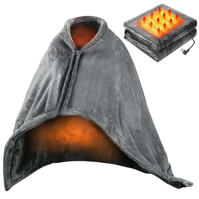 Portable USB Heated Blanket Shawl - 63'' X 33.5'' Wearable Electric Throw with 20000Mah Battery Pack | Adjustable 3 Heating Levels & Fast Heating | Machine Washable Dual-Sided Velvet Soft Wrap for Indoor/Outdoor Use at Home/Office/Travel