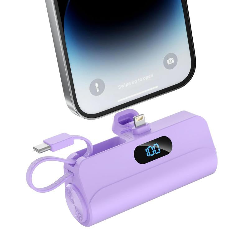 Portable Charger for Iphone,Mini Portable Charger Power Bank 5000Mah,Mini Cute Power Bank with Built-In Cables,Compact PD 5V/2.0A Fast Charging Battery Pack Compatible for Iphone 14/14 Plus/Pro Max/13/12/12 Mini/11/Xs/Xr/X/8/7/6/6S//Samsung/Huawei Andriod