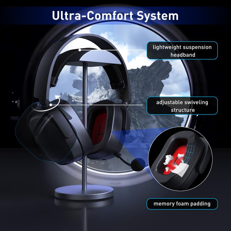SENZER X100 2.4G Wireless Gaming Headset, Get Rid of the Wired Constraints, Soft and Comfortable Ear Cups, No Pressure on the Ears and Head, Suitable for PS4, PS5, PC, Can Be Connected to Different Devices via USB, BT, Cable. Audio Headphone