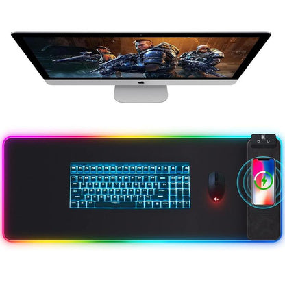 XXL Gaming Mouse Pad with Magnetic Wireless Charging, Large Desk Pad Protector, RGB Black Mousepad Desk Mat with 15W Fast Charger, 4Mm Thick Non-Slip, Waterproof Laptop Writing Pad for Office, Home, Gaming Tiktokshopbacktoschool