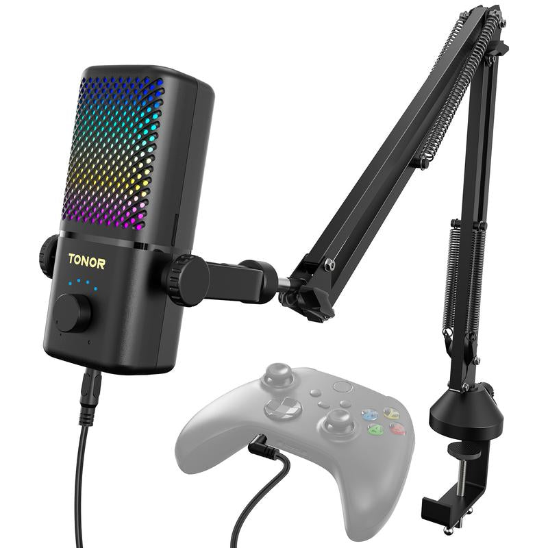 TONOR TCX3 Xbox Gaming Microphone - RGB Condenser Streaming Mic with Low Noise, Fast Charging, One Tap Mute, Compatible with Capture Card, 1.45 Pounds Cable Connection