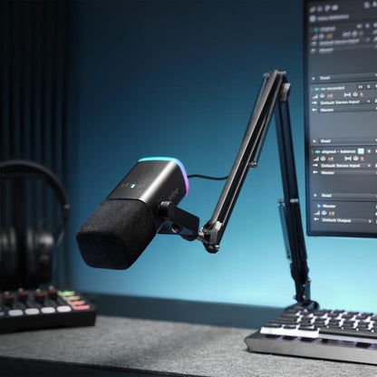 FIFINE AM8 XLR/USB Gaming Microphone with Boom Arm Stand, Dynamic PC Mic for Streaming Podcasting, Computer RGB Mic Kit, Mute Button, Headphones Jack, for Recording Vocal Voice-Over Audio, for Smartphone