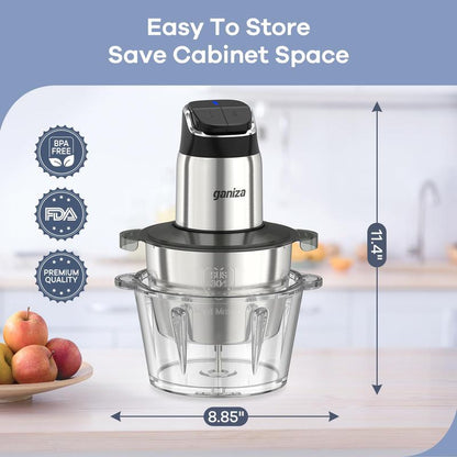 Big Promotion88Ganiza Food Processor, 2-Speed Food Chopper Meat Grinder with 8 Cup Stainless Steel & 8 Cup Glass Bowls, Upgraded Button & Smart Overheat Protection Light - Includes Clean Brush, 2 Sets of Blades