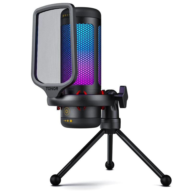 TONOR TC310 Gaming USB Microphone Set with Boom Arm, RGB Lighting, Pop Filter, Quick Mute, Shock Mount & Gain Control for PC PS4/PS5