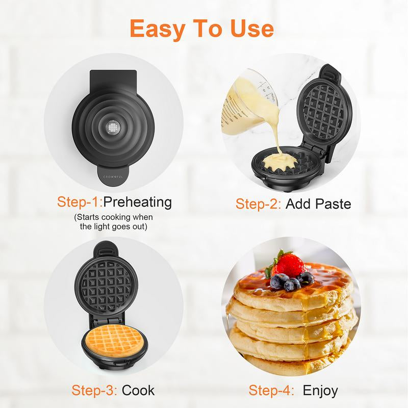 Crownful Mini Waffle Maker, Non-Stick, 4 Inch Chaffle Maker for Familes and Kids, Perfect for Breakfast, Dessert, Sandwich, Egg Cooker Machine & Kitchen Appliances