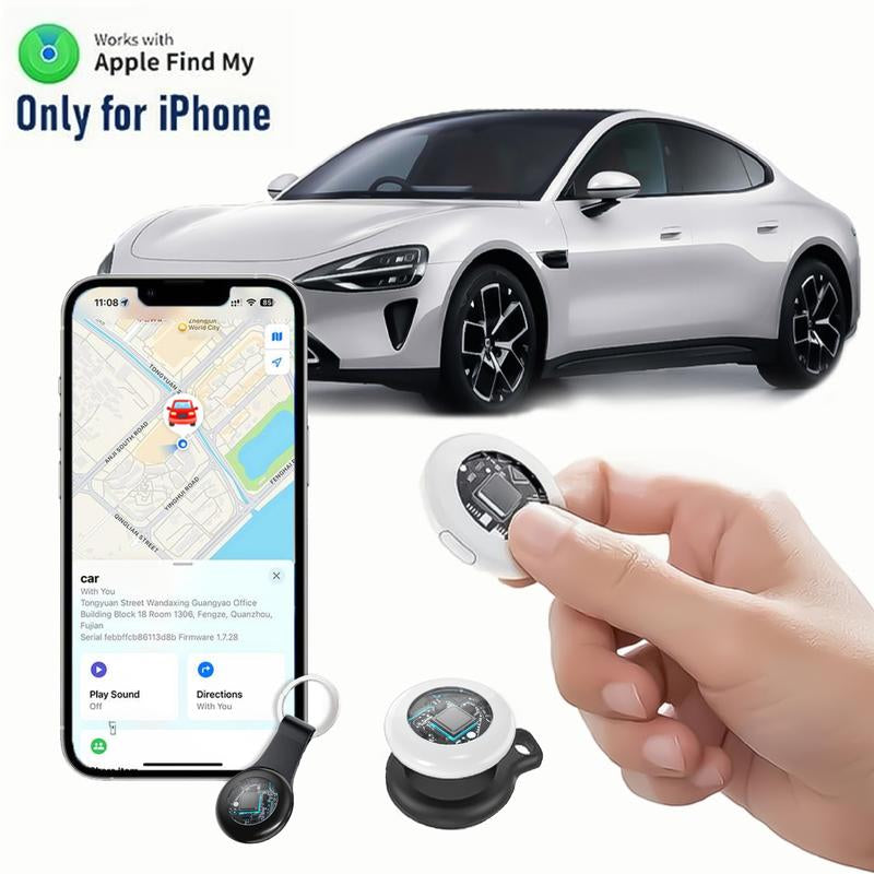 [Fall Deals] Tukio GPS Tracker for Cars & Pets - Mini Clear Design, Weatherproof Case, Anti-Lost Device, Works with Apple Find My Ios Only, IP67 Waterproof, Replaceable Battery Protection