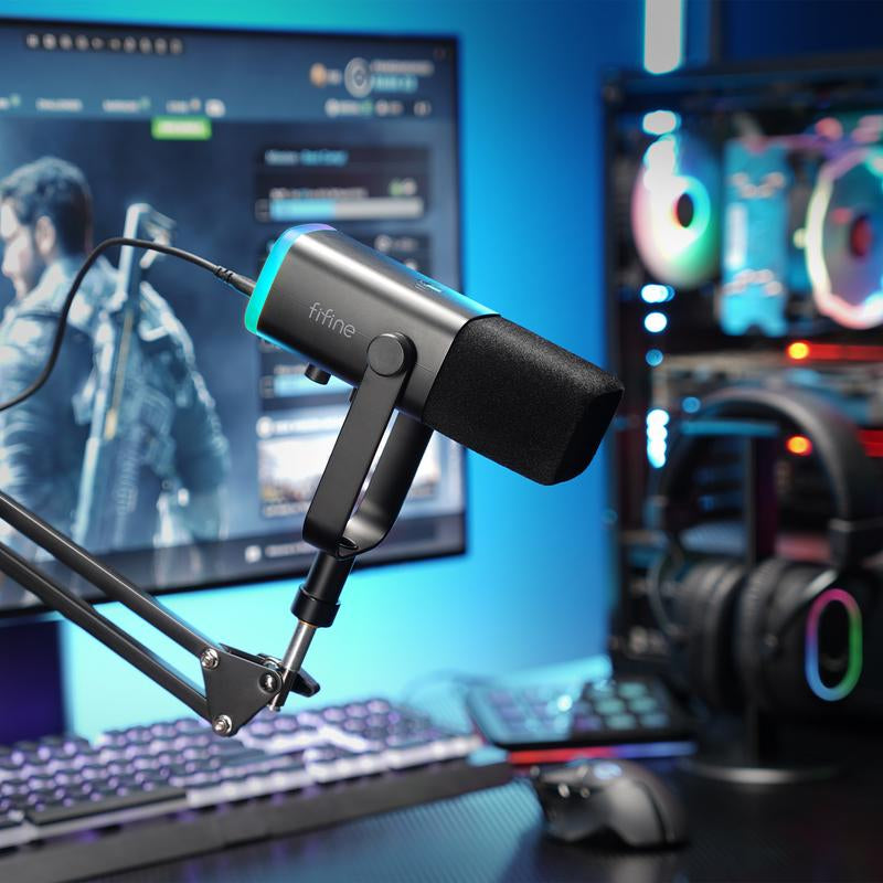 FIFINE AM8 XLR/USB Gaming Microphone with Boom Arm Stand, Dynamic PC Mic for Streaming Podcasting, Computer RGB Mic Kit, Mute Button, Headphones Jack, for Recording Vocal Voice-Over Audio, for Smartphone