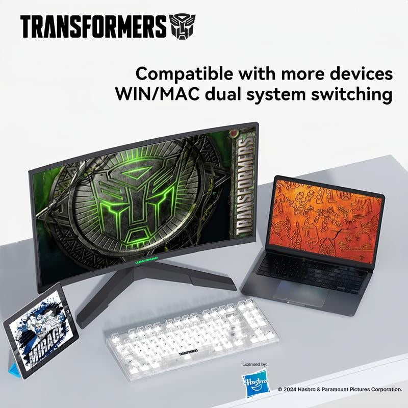 Transformers Monster Shaft Transparent Keycap Gaming Mechanical Keyboard Spacer Mechanical Keyboard Three Modes Bt5.0/2.4Ghz/Usb-C Hot-Swappable Wireless Keyboard 85 Keys RGB Backlight Gaming Keyboard Pre-Lubricated Linear Switch Keyboard for Win/Mac