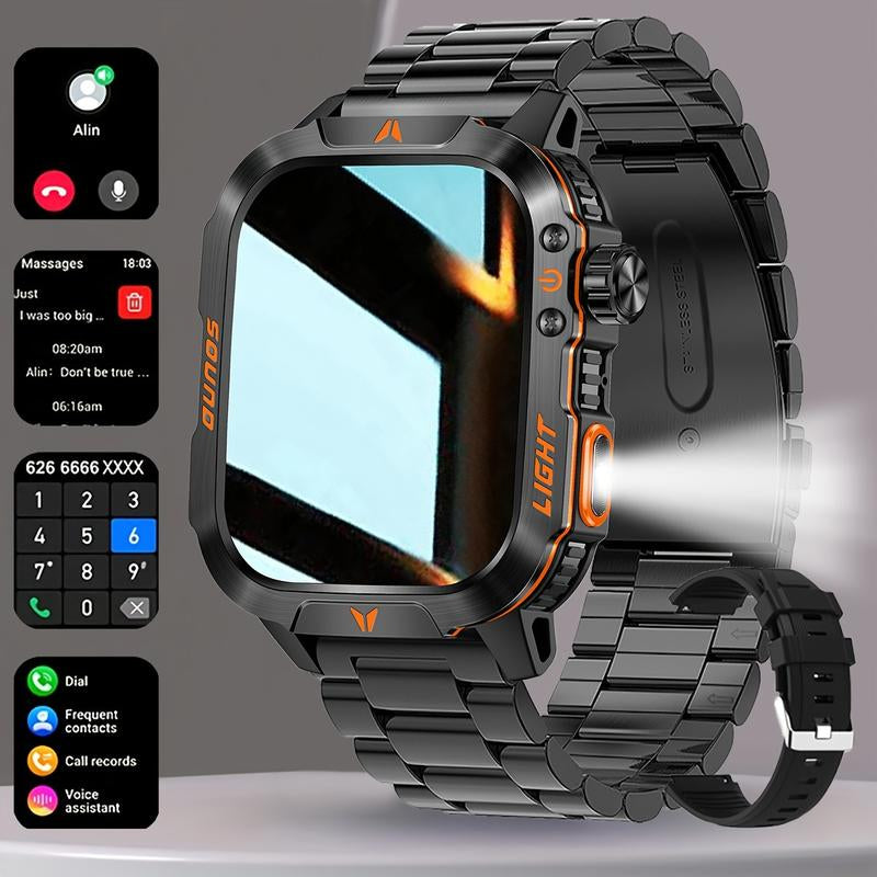 New 2025 Manly Style Smart Sports Watch with Ledlights Wireless Calling, Message Reminders,Sports Mode, Voice Assistant, Weather Push,Stopwatch, Timer, Stopwatch and Otherfunctions, Smartwatch for Men, Compatiblewith Android and Iphone Phones