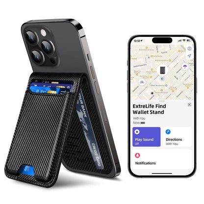 Magntic Wallet for Iphone, Works with Find My, Strongest Magnetic Wallet for Phone Wallet with Adjustable Stand, Wallet Tracker, 6 Cards Holder, Vegan Leather, Black Phone Wallet Camera Blue Smartphone Cellphone