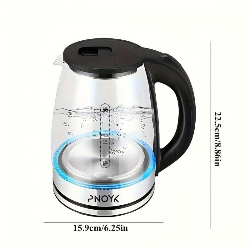 Electric Kettle Water Boiler, 2.0L Glass Tea Kettle with Wide Opening, Bright Blue LED Light,Glass Black， Auto Shut-Off & Boil-Dry Protection, 360° Swivel Base & Drip-Free Spout – Black，And Drip-Free Spout Outdoorfun Heaters