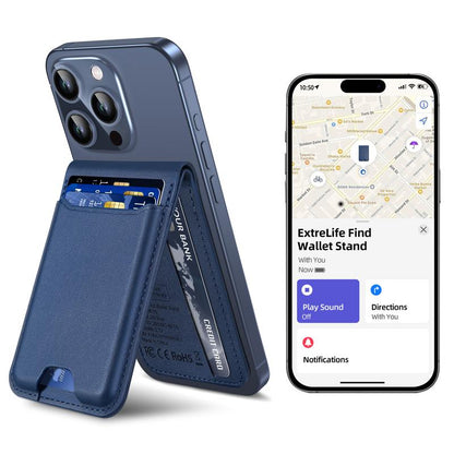 Magntic Wallet for Iphone, Works with Find My, Strongest Magnetic Wallet for Phone Wallet with Adjustable Stand, Wallet Tracker, 6 Cards Holder, Vegan Leather, Black Phone Wallet Camera Blue Smartphone Cellphone