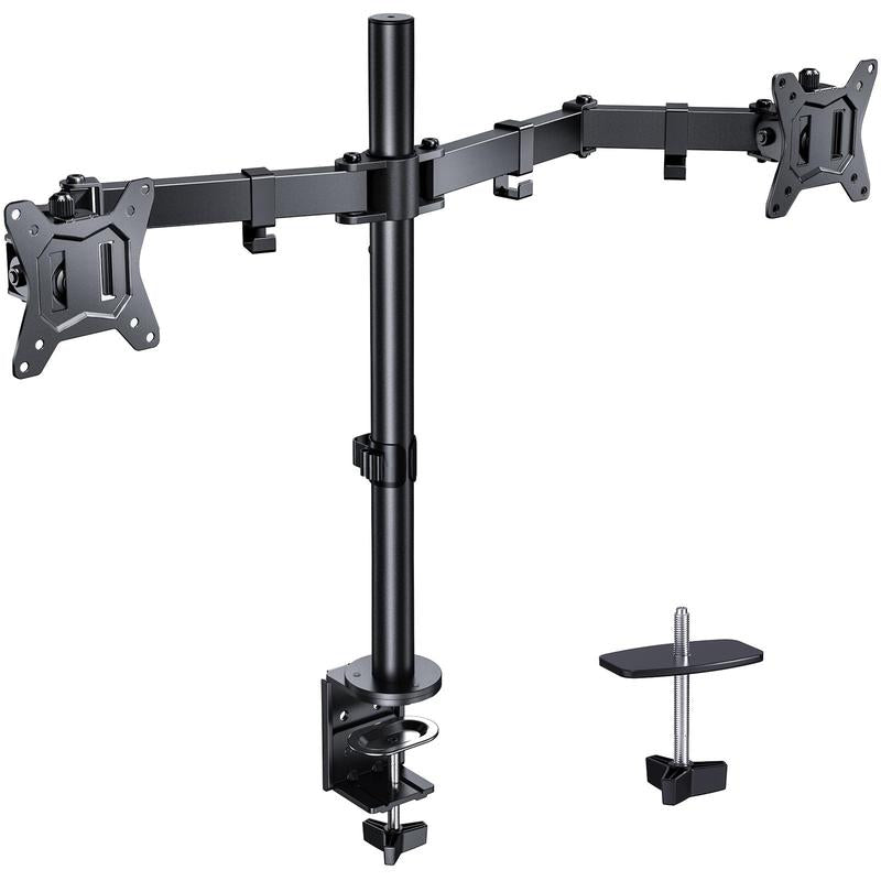 HUANUO Gas Spring Monitor Arm Mount for Gaming & Office, Supports Monitors Max 32" Ultrawide, C-Clamp & Grommet Mounting Single/Dual Arm Monitor Arm Adjustable Arm Height Desk Mount