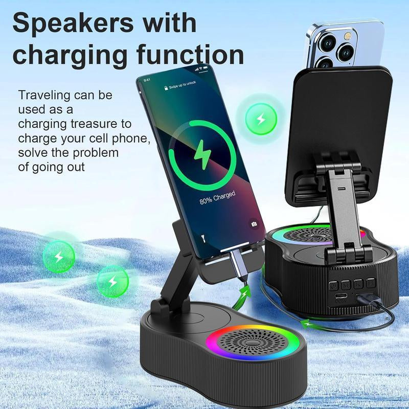 Wireless Audio Induction Bluetooth Speaker with Emergency Charging 5In1 Phone Holder Power Bank LED Nightlight for Tablet Iphone Android 5.3 Connectivity 1500Mah Battery 100Hz-20Khz Frequency Response New Design Durable Smart Device