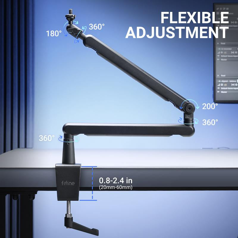 FIFINE BM88 Low Profile Microphone Boom Arm, Adjustable Stick Microphone Arm Stand with Desk Mount Clamp, Screw Adapter, Cable Management, for Podcast Audio Streaming Gaming Studio, Dealsforyoudays