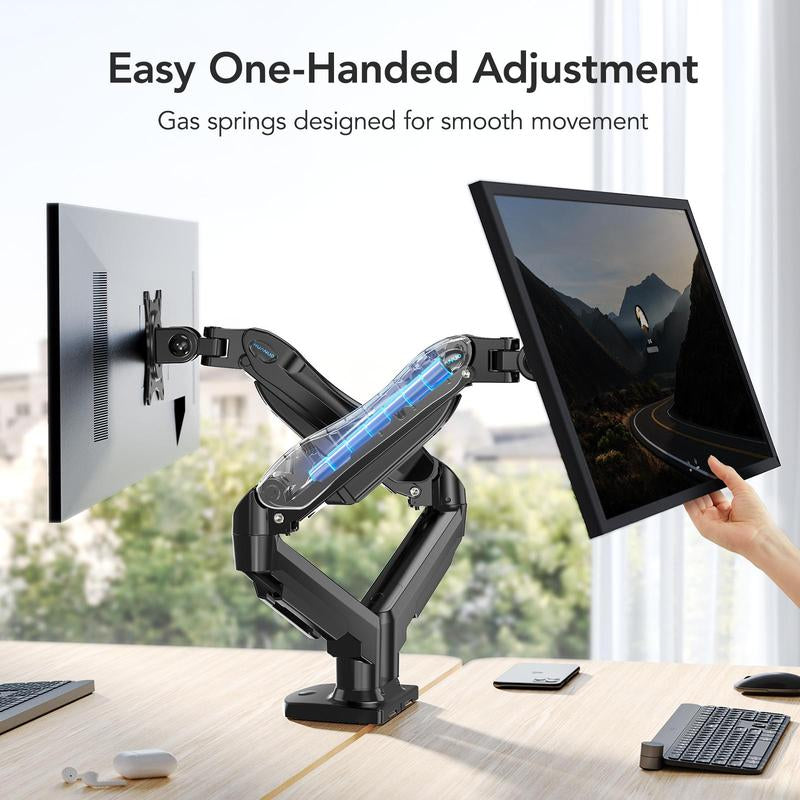 HUANUO Gas Spring Monitor Arm Mount for Gaming & Office, Supports Monitors Max 32" Ultrawide, C-Clamp & Grommet Mounting Single/Dual Arm Monitor Arm Adjustable Arm Height Desk Mount