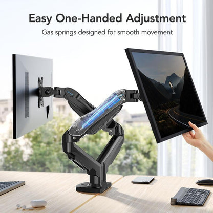 HUANUO Gas Spring Monitor Arm Mount for Gaming & Office, Supports Monitors Max 32" Ultrawide, C-Clamp & Grommet Mounting Single/Dual Arm Monitor Arm Adjustable Arm Height Desk Mount