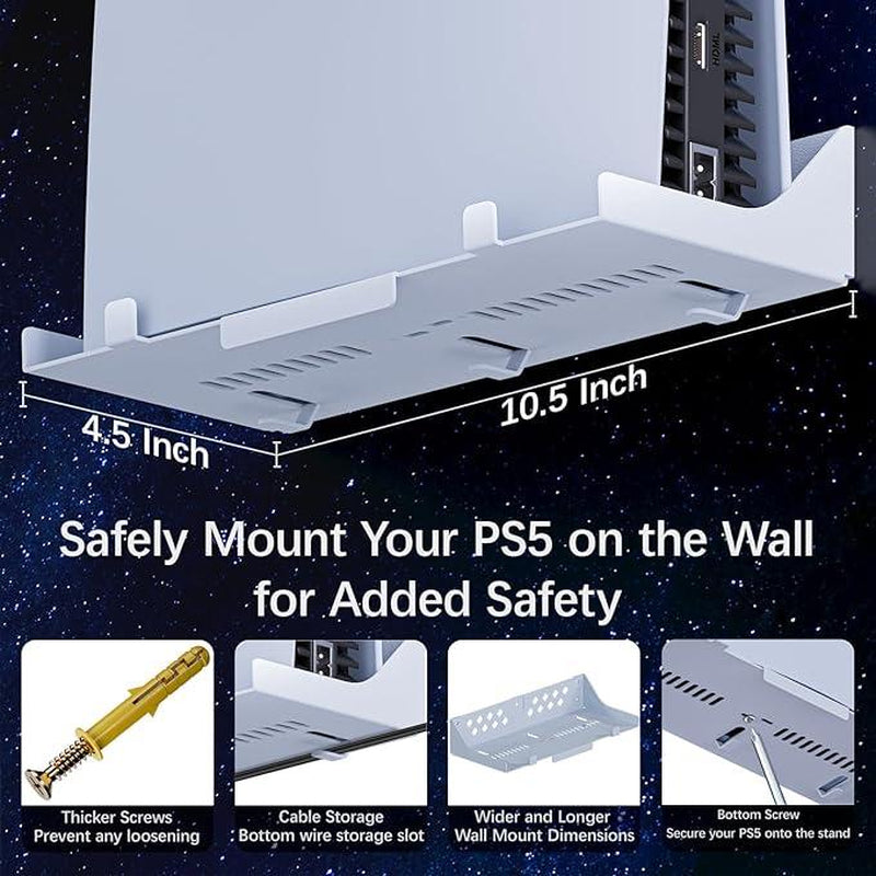 Hosanwell PS5 Universal Wall Mount Kit with Charging Station, Compatible with PS5 Pro and PS5 Slim Disc, PS5 Digital Edition, PS5 Normal Version, Dual Purpose Charging Station with Multi-Mode RGB Light, White, Amazon Best Seller