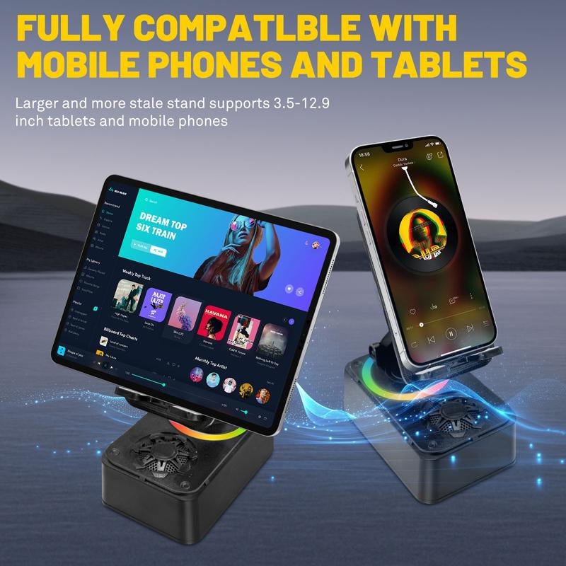 Wireless Audio Bluetooth Speaker, 3In1 Cellphone Holder, with USB Emergencyrechargeable (1200Mah), LED Nightlight, 360°Foldable for Phone or Pad, for Home, Car, Outdoorgifts for Friend, Family